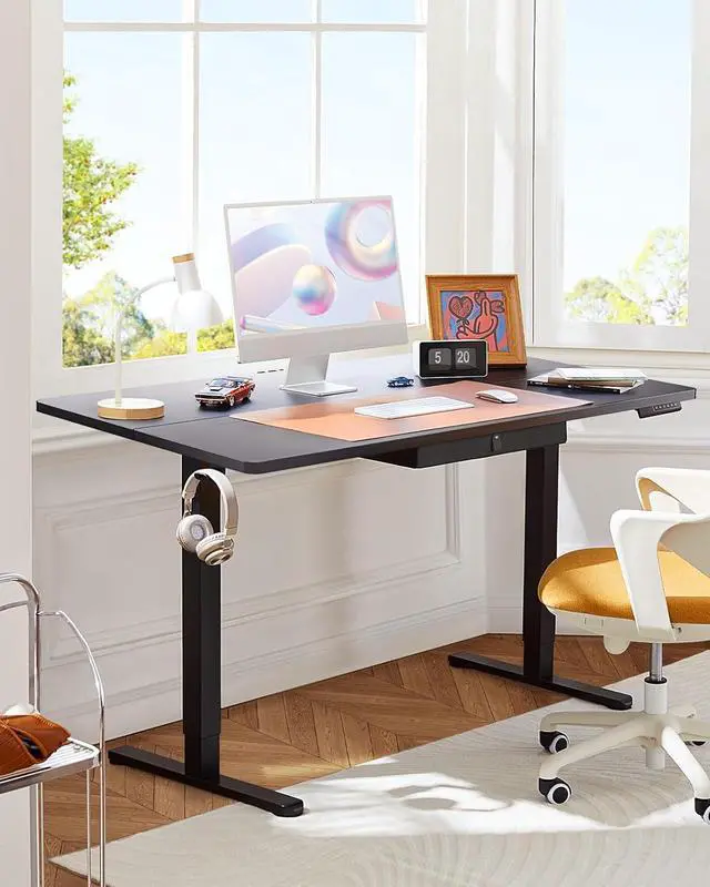 Alt view image 2 of 7 - ErGear Electric Standing Desk with Drawer, 48 x 24 Electric Stand Up Desk, Ergonomic Adjustable Table with Storage, Computer Workstation with Cable Management, Headphone/Bag Hooks, Home Office, Black