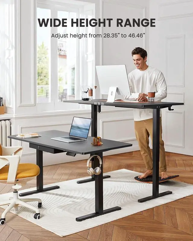 Alt view image 4 of 7 - ErGear Electric Standing Desk with Drawer, 48 x 24 Electric Stand Up Desk, Ergonomic Adjustable Table with Storage, Computer Workstation with Cable Management, Headphone/Bag Hooks, Home Office, Black