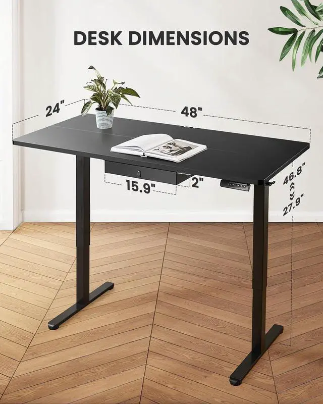 Alt view image 3 of 7 - ErGear Electric Standing Desk with Drawer, 48 x 24 Electric Stand Up Desk, Ergonomic Adjustable Table with Storage, Computer Workstation with Cable Management, Headphone/Bag Hooks, Home Office, Black