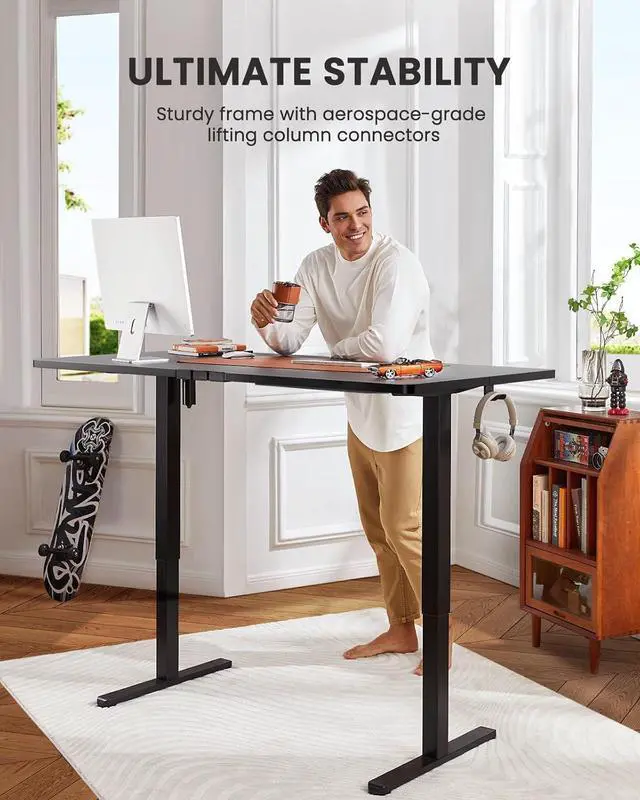 Alt view image 7 of 7 - ErGear Electric Standing Desk with Drawer, 48 x 24 Electric Stand Up Desk, Ergonomic Adjustable Table with Storage, Computer Workstation with Cable Management, Headphone/Bag Hooks, Home Office, Black