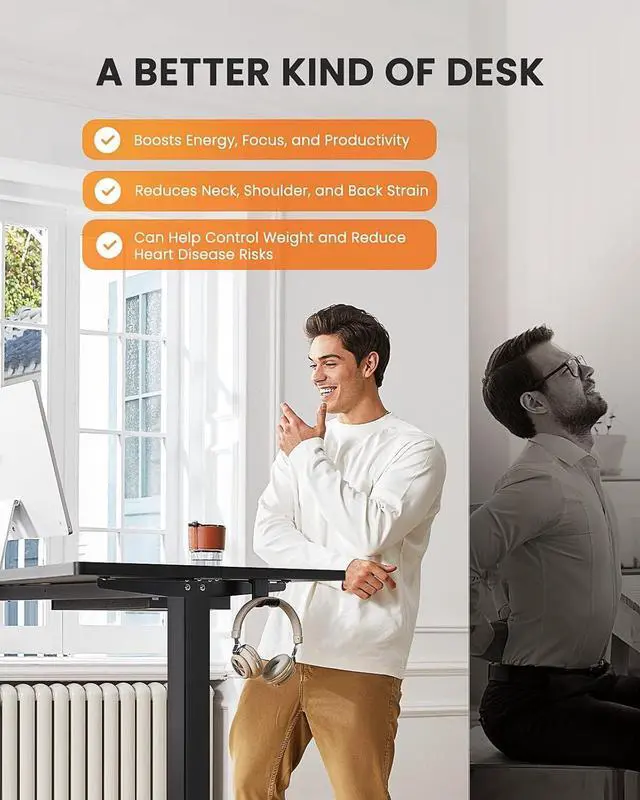 Alt view image 5 of 7 - ErGear Electric Standing Desk with Drawer, 48 x 24 Electric Stand Up Desk, Ergonomic Adjustable Table with Storage, Computer Workstation with Cable Management, Headphone/Bag Hooks, Home Office, Black