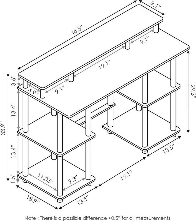 Alt view image 2 of 5 - FURINNO Turn-N-Tube computer Desk, Espresso