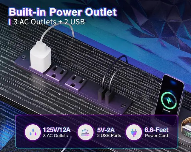 Alt view image 4 of 7 - Coleshome 98 Inch 2 Person Gaming Desk with Storage Shelves- Long Double Home Office Computer Desks with USB Charging Port & LED Lights, Writing Desk with Monitor Stand, Modern Study/Work Table, Black