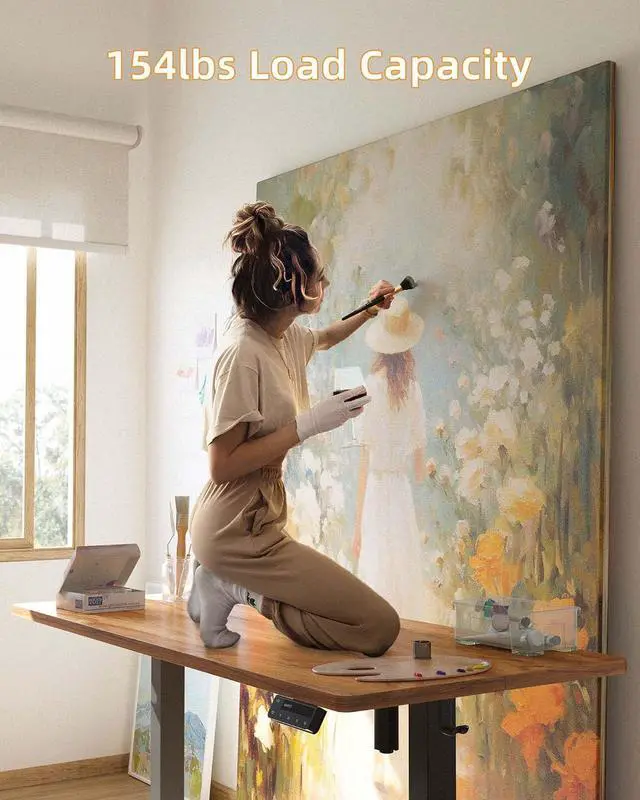 Alt view image 2 of 6 - YIHAYO Electric Standing Desk, 63 x 24 Inches Stand Up Desk with Splice Board, Computer Desk for Home Office, Black Frame/Rustic Brown Top