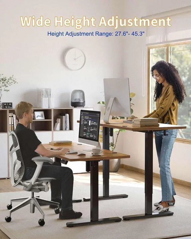 Alt view image 4 of 6 - YIHAYO Electric Standing Desk, 63 x 24 Inches Stand Up Desk with Splice Board, Computer Desk for Home Office, Black Frame/Rustic Brown Top