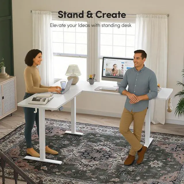 Alt view image 4 of 7 - Cubiker 75 * 63" L Shaped Standing Desk, Reversible Corner Standing Desk, Suitable for Home Office, White