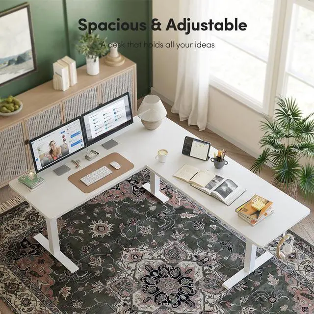 Alt view image 3 of 7 - Cubiker 75 * 63" L Shaped Standing Desk, Reversible Corner Standing Desk, Suitable for Home Office, White