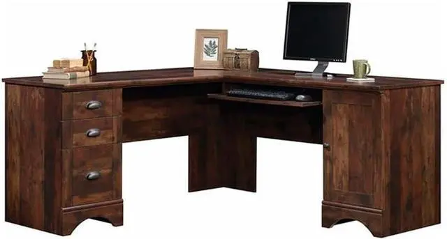 Main image of Pemberly Row Home Office L Shaped Desk with Computer Tower Storage in Curado Cherry