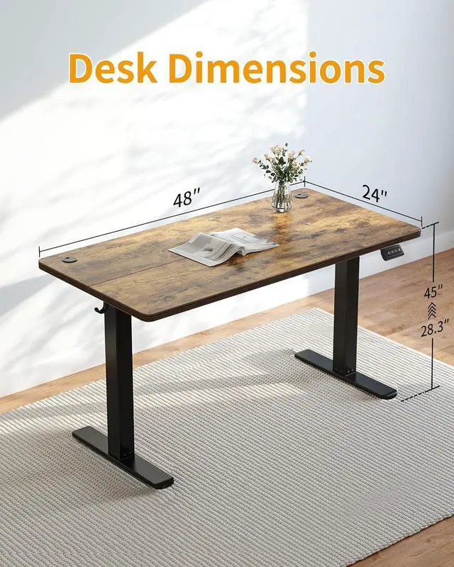 Alt view image 2 of 7 - CubiCubi Electric Standing Desk, 48 x 24 Inches Height Adjustable Sit Stand Desk, Ergonomic Home Office Computer Workstation, Rusticbrown