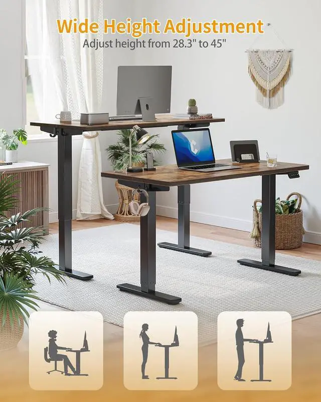 Alt view image 6 of 7 - CubiCubi Electric Standing Desk, 48 x 24 Inches Height Adjustable Sit Stand Desk, Ergonomic Home Office Computer Workstation, Rusticbrown
