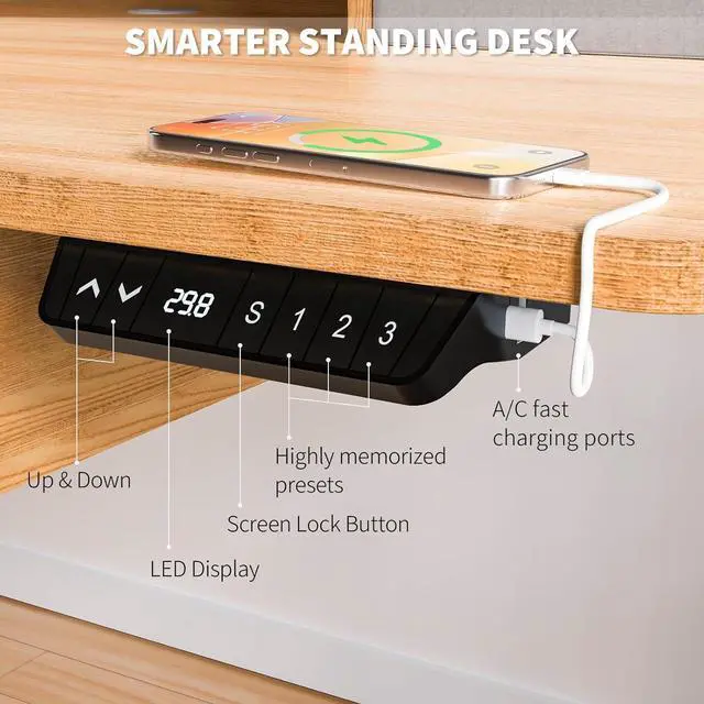 Alt view image 5 of 7 - 48 * 30 Inches Electric Standing Widened Desk Adjustable Height with 4 Drawers, Double Storage Shelves, Home Office Workstation Sit Stand up Desk (Nature)
