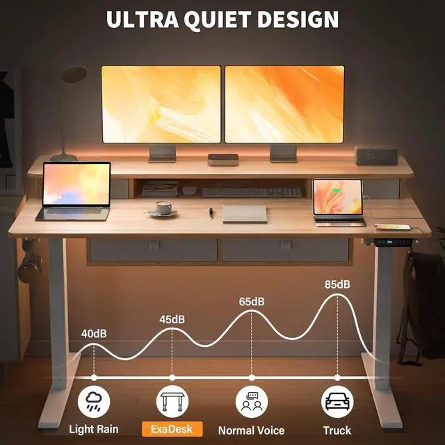 Alt view image 6 of 7 - 48 * 30 Inches Electric Standing Widened Desk Adjustable Height with 4 Drawers, Double Storage Shelves, Home Office Workstation Sit Stand up Desk (Nature)