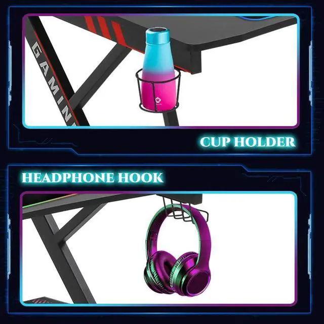 Alt view image 7 of 7 - FDW Gaming Desk Gaming Table 45.2" W x 29" D PC Computer Desk Home Office Desk Table with Cup Holder Headphone Hook Gamer Workstation Game Table for Boys Girls.