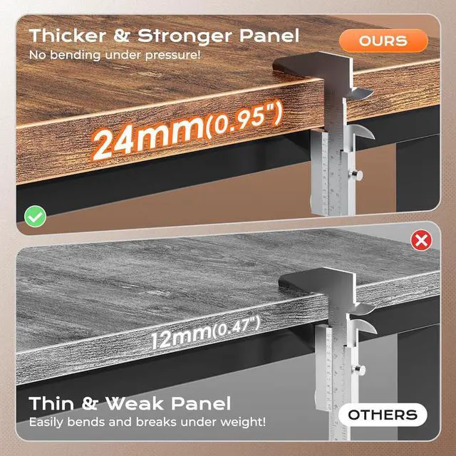 Alt view image 5 of 7 - Huuger 55 x 24 inch Desk with Power Outlets & USB-C, Deeper & Thicker Desktop, Robust Metal Tubes, Computer Desk, Heavy Duty Office Desk, Work Gaming Desk for Home Office, Rustic Brown