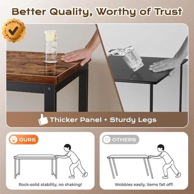 Alt view image 6 of 7 - Huuger 55 x 24 inch Desk with Power Outlets & USB-C, Deeper & Thicker Desktop, Robust Metal Tubes, Computer Desk, Heavy Duty Office Desk, Work Gaming Desk for Home Office, Rustic Brown