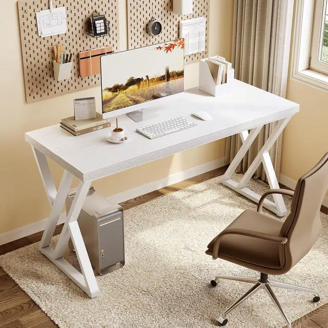 Alt view image 2 of 7 - LITTLE TREE 55 Inch Large Simple Industrial Computer Desk Study Writing Table Home Office Workstation,White