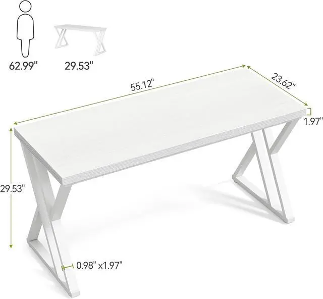 Alt view image 3 of 7 - LITTLE TREE 55 Inch Large Simple Industrial Computer Desk Study Writing Table Home Office Workstation,White