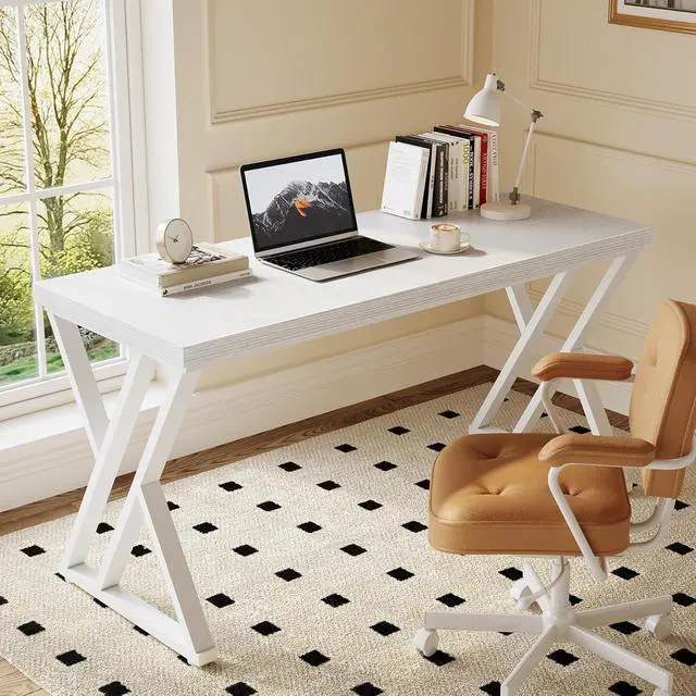 Alt view image 4 of 7 - LITTLE TREE 55 Inch Large Simple Industrial Computer Desk Study Writing Table Home Office Workstation,White