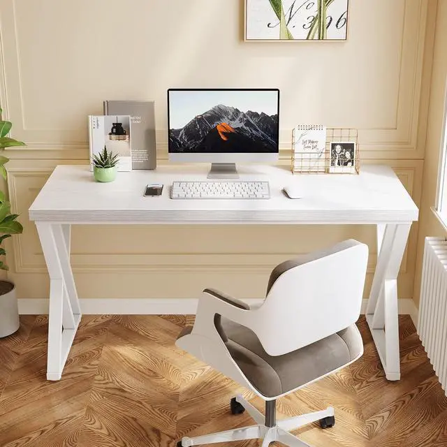 Alt view image 5 of 7 - LITTLE TREE 55 Inch Large Simple Industrial Computer Desk Study Writing Table Home Office Workstation,White