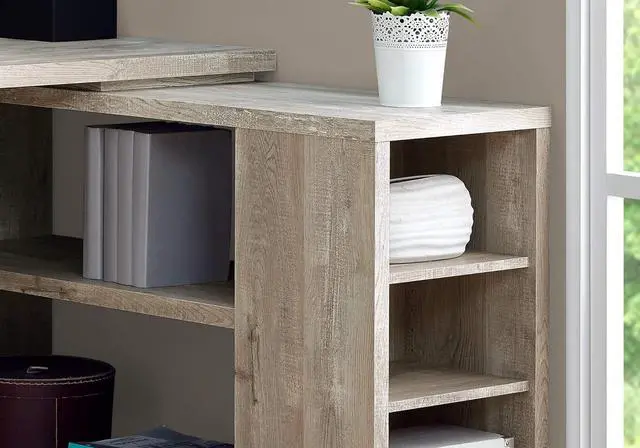 Alt view image 4 of 7 - Monarch Specialties L-Shaped Corner Left or Right Facing Home & Office Computer Desk, 60"L, Taupe Reclaimed