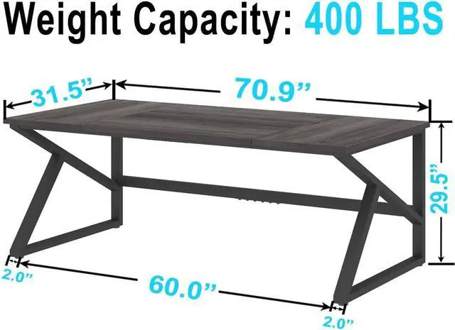 Alt view image 2 of 7 - IBF Long Desks for Home Office, Large Metal Wooden Computer Desk for 2 Monitors, 70 Inch Two Person Desk for Executive Work Writing Study Gaming, Industrial Modern Big Double Desk, Dark Gray Oak