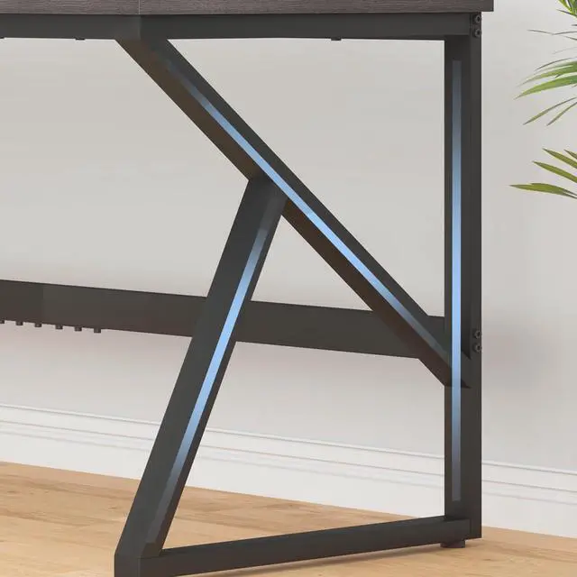 Alt view image 7 of 7 - IBF Long Desks for Home Office, Large Metal Wooden Computer Desk for 2 Monitors, 70 Inch Two Person Desk for Executive Work Writing Study Gaming, Industrial Modern Big Double Desk, Dark Gray Oak