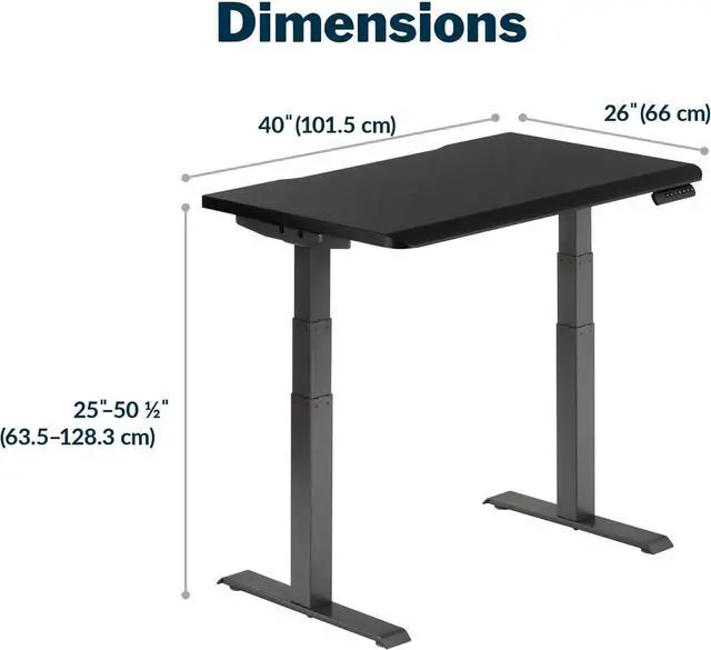 Alt view image 2 of 6 - Vari ComfortEdge 40x26 Inch Adjustable Standing Desk  Small Electric Sit Stand VariDesk for Apartment, Bedroom, or Home Office + Beveled Edge, Tool-Free Assembly (Black)