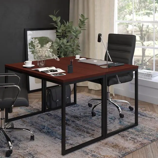 Alt view image 4 of 7 - EMMA + OLIVER Industrial Modern Desk-47"L Commercial Grade Home Office Desk-Mahogany/Black