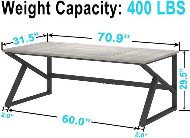 Alt view image 2 of 7 - IBF 70 Inch Large Home Office Desk, Industrial Long Executive Work Writing Study Computer Table, Farmhouse Big Metal Wood Double Desk for Bedroom Living Room, Rustic Dual Monitor Desk, Light Grey