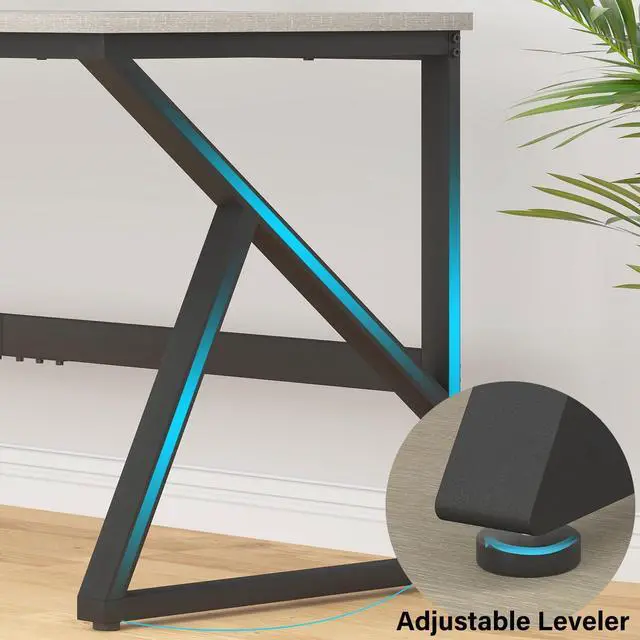 Alt view image 7 of 7 - IBF 70 Inch Large Home Office Desk, Industrial Long Executive Work Writing Study Computer Table, Farmhouse Big Metal Wood Double Desk for Bedroom Living Room, Rustic Dual Monitor Desk, Light Grey