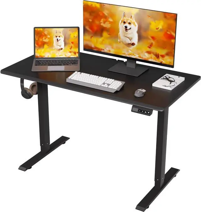 Main image of Electric Height Adjustable Desk 48x24 inches (Black Frame +Black Top) Ultra Quiet (<55dB) Weight Capacity 132 lbs 2-Level Memory Height Adiustable Desk