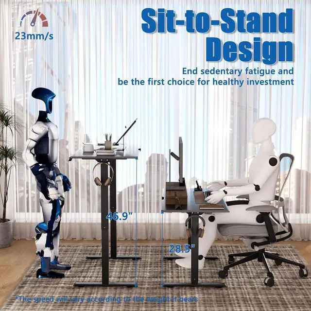 Alt view image 6 of 7 - Electric Height Adjustable Desk 48x24 inches (Black Frame +Black Top) Ultra Quiet (<55dB) Weight Capacity 132 lbs 2-Level Memory Height Adiustable Desk