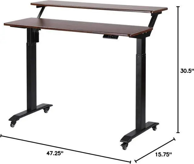 Alt view image 2 of 7 - UNICOO Electric Height Adjustable 2-Tier Raising Desk with Wheels, Mobile Standing Desk with Monitor Stand, Ergonomic Adjustable Computer Table, Electric Standing Game Table for Home Office