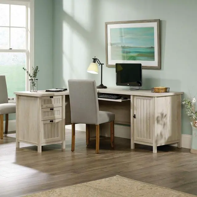 Alt view image 2 of 7 - Sauder Costa L-Shaped Desk, Chalked Chestnut, Home Office with Storage & Keyboard Tray