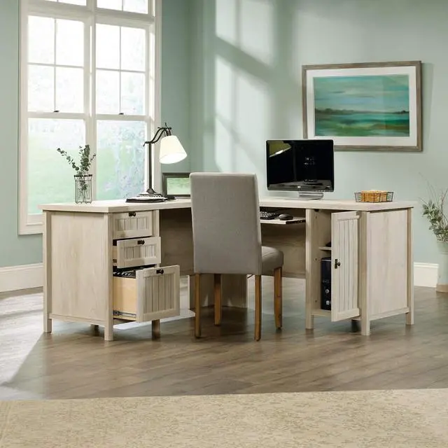 Alt view image 4 of 7 - Sauder Costa L-Shaped Desk, Chalked Chestnut, Home Office with Storage & Keyboard Tray