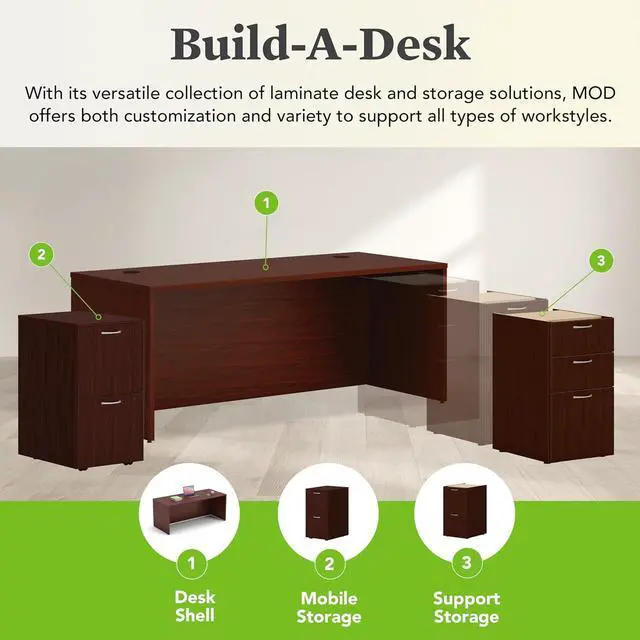 Alt view image 4 of 4 - HON MOD Executive Desk 72-Inch Large Computer Desk Shell, Thick Wooden Laminate, Modern Table with Cord Management, 72" W x 30" D x 29" H, Traditional Mahogany
