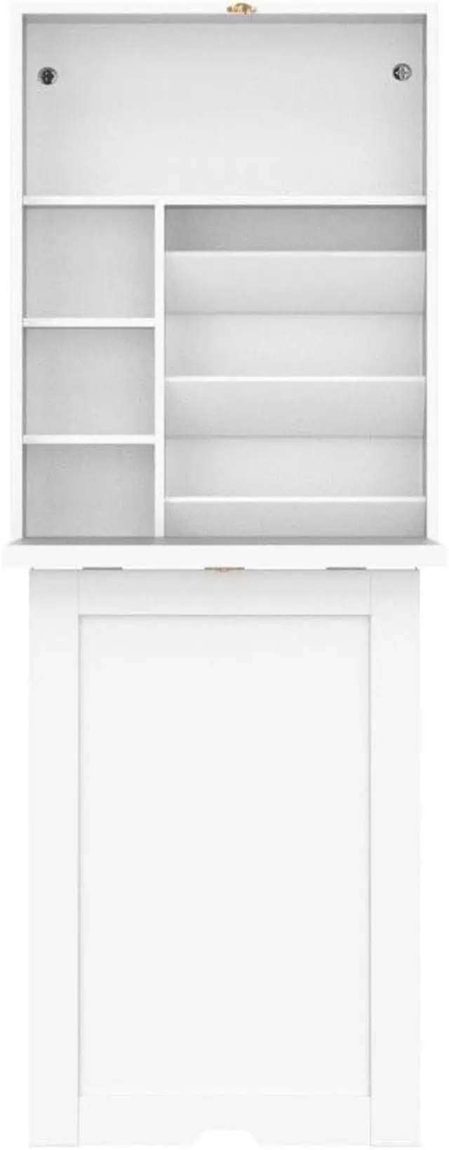 Alt view image 4 of 7 - JAXPETY Wall Mounted Space Saving Desk Fold Out Convertible Wood Floating Writing Desk with Storage Shelves Laptop Tabletop for Home Office, White