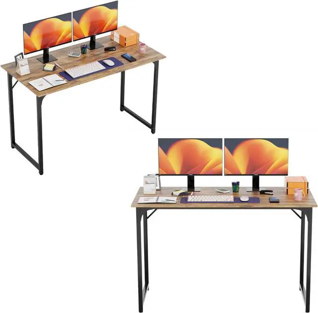 Main image of 48 Inch Computer Desk Set of 2, Office Desk with Metal Frame, Home Office Desk, Modern Simple Style for Small Space Home Office, Living Room, Bedroom, Brown