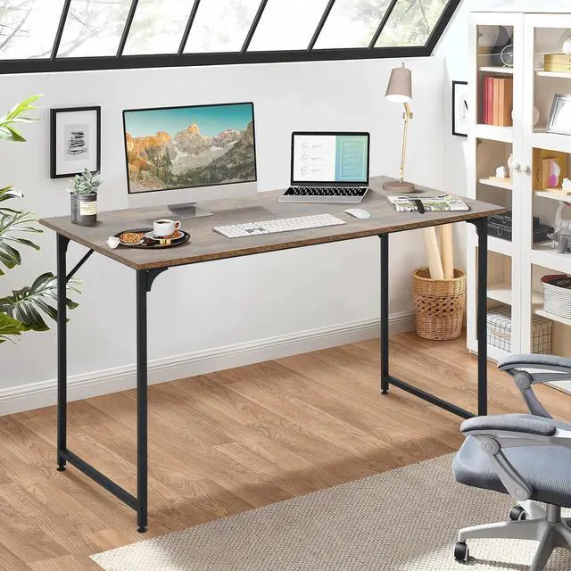 Alt view image 2 of 7 - 48 Inch Computer Desk Set of 2, Office Desk with Metal Frame, Home Office Desk, Modern Simple Style for Small Space Home Office, Living Room, Bedroom, Brown