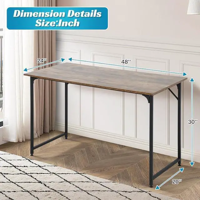 Alt view image 3 of 7 - 48 Inch Computer Desk Set of 2, Office Desk with Metal Frame, Home Office Desk, Modern Simple Style for Small Space Home Office, Living Room, Bedroom, Brown