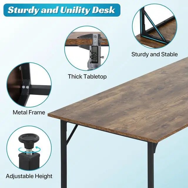 Alt view image 4 of 7 - 48 Inch Computer Desk Set of 2, Office Desk with Metal Frame, Home Office Desk, Modern Simple Style for Small Space Home Office, Living Room, Bedroom, Brown
