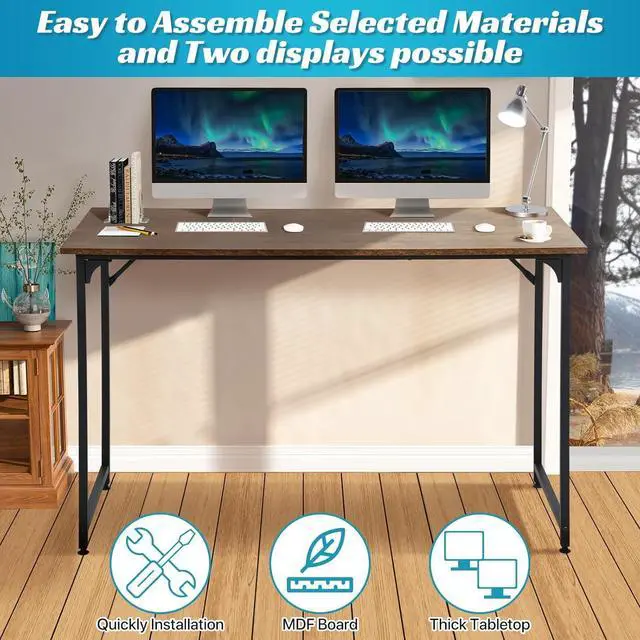 Alt view image 6 of 7 - 48 Inch Computer Desk Set of 2, Office Desk with Metal Frame, Home Office Desk, Modern Simple Style for Small Space Home Office, Living Room, Bedroom, Brown