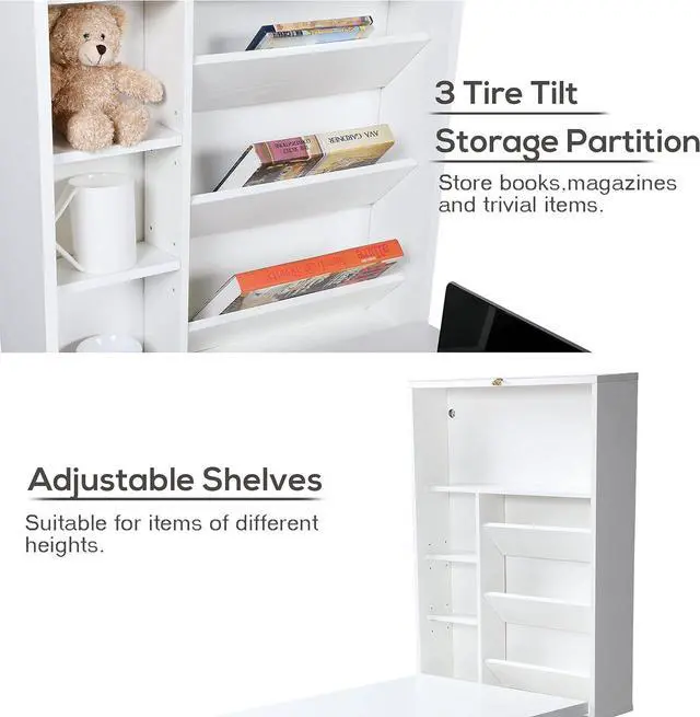 Alt view image 6 of 7 - JAXPETY Wall Mounted Space Saving Desk Fold Out Convertible Wood Floating Writing Desk with Storage Shelves Laptop Tabletop for Home Office, White