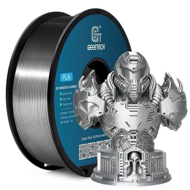 Alt view image 2 of 7 - Geeetech Silk PLA Filament 1.75mm for 3D Printer, Metal-Like Shiny 3D Filament 1kg (2.2lbs) 1 Spool, Dimensional Accuracy +/- 0.02 mm, Metallic Silver Silk Filament