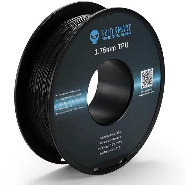 Main image of SainSmart TPU Filament 1.75, Blck Flexible TPU 3D Printing Filament, 1.75 mm, 0.8 kg, Dimensional Accuracy +/- 0.05 mm