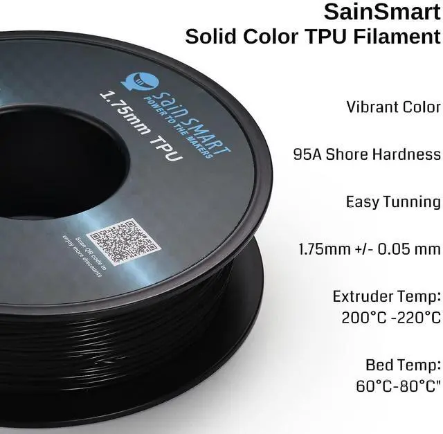 Alt view image 2 of 6 - SainSmart TPU Filament 1.75, Blck Flexible TPU 3D Printing Filament, 1.75 mm, 0.8 kg, Dimensional Accuracy +/- 0.05 mm