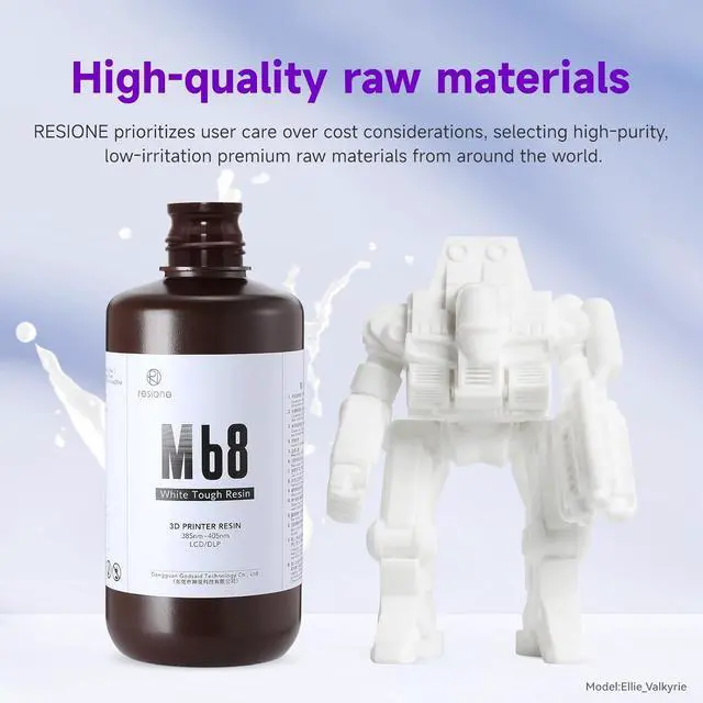 Alt view image 4 of 6 - RESIONE Tough 3D Printer Resin, M68 ABS Like Tough & Rigid Resin, Not Brittle, Non-Yellowing, High Precision UV Curing Photopolymer 3D Printer Liquid for LCD MSLA DLP, White,1KG