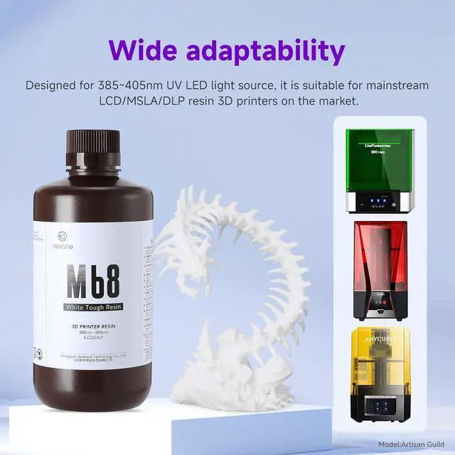 Alt view image 5 of 6 - RESIONE Tough 3D Printer Resin, M68 ABS Like Tough & Rigid Resin, Not Brittle, Non-Yellowing, High Precision UV Curing Photopolymer 3D Printer Liquid for LCD MSLA DLP, White,1KG