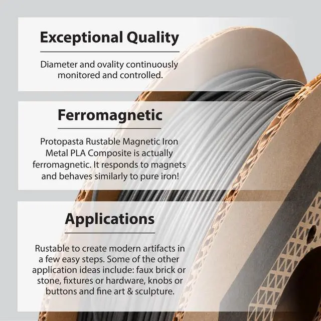 Alt view image 4 of 7 - Protopasta Ferromagnetic Iron PLA 3D Printer Filament | ProtoPlant Metal-Filled PLA Plastic Printer Filament with 45% Iron | Patina Friendly Metal Composite Filament | 500g Metallic Spool