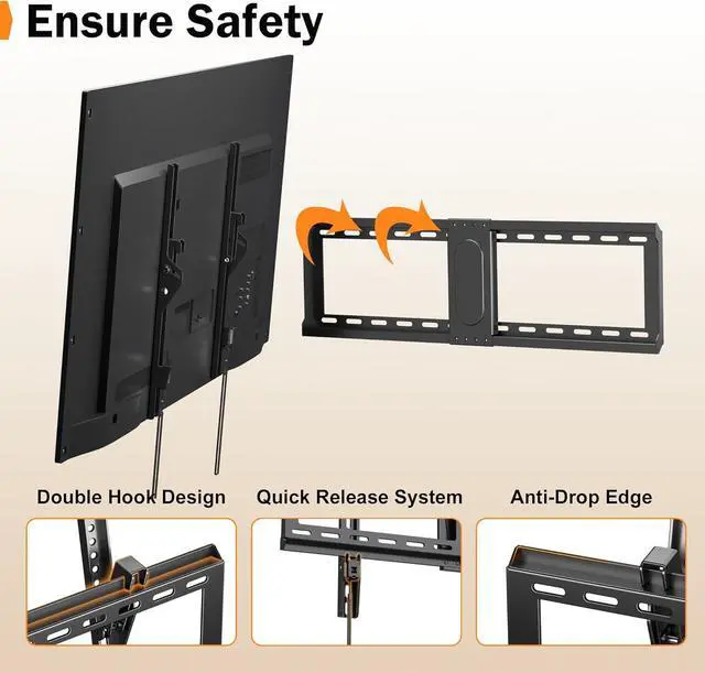 Alt view image 5 of 7 - Tilting TV Wall Mount for Most 37-82 inch Flat/Curved TV, Universal Low Profile Bracket, Fits 24/18/16 Studs, Max VESA 600x400mm Holds up to 132lbs MT5083